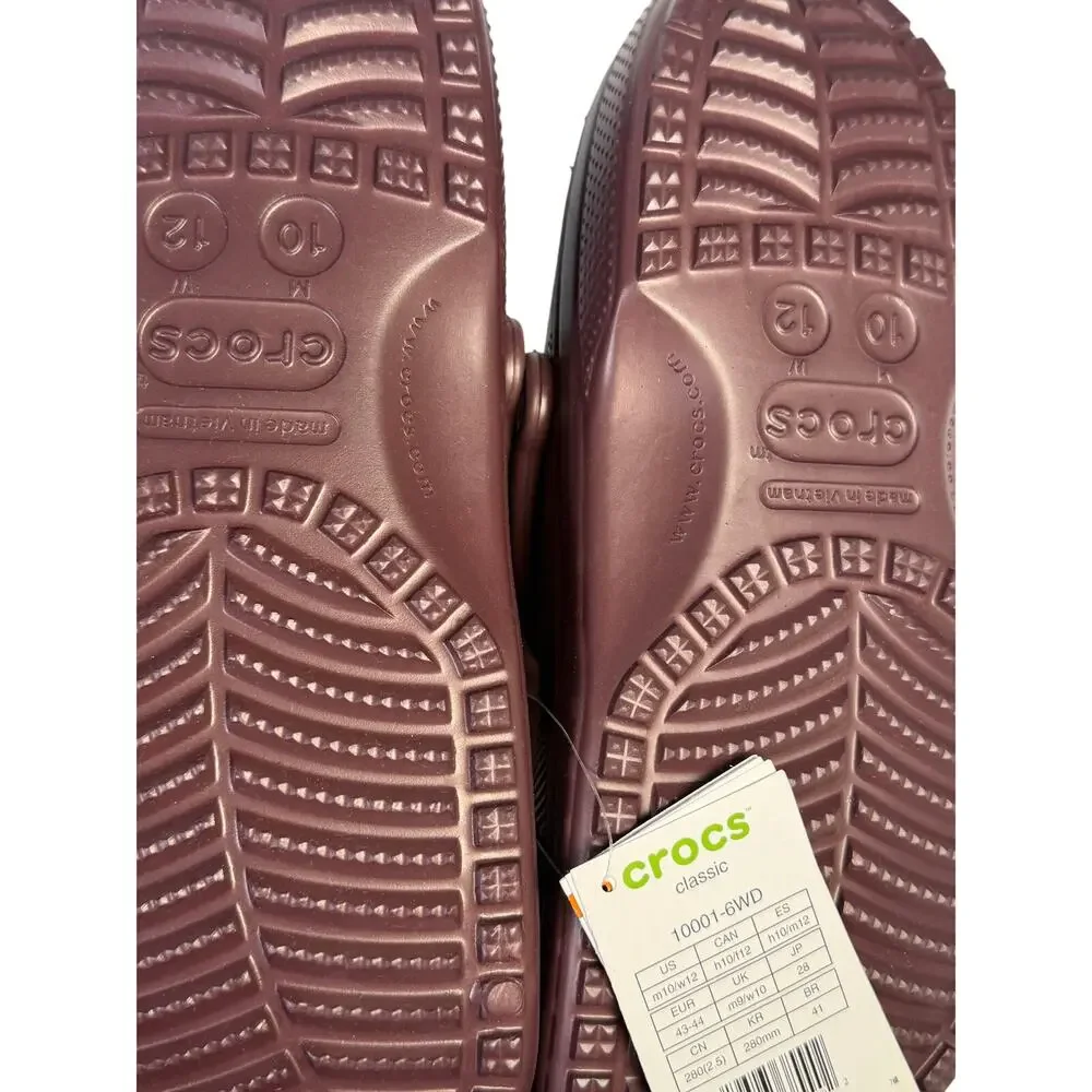 Crocs Classic Clogs Burgundy Unisex M10 W12 Slip-On Comfort Shoes New